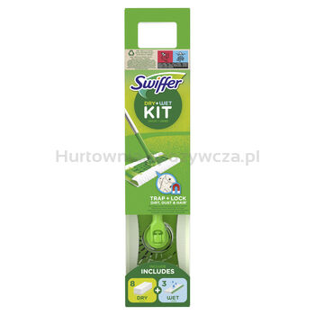 Swiffer Dry + Wet Kit - Zestaw: 1 Mop, 8 Suchych Chusteczek Oraz 3 Mokre Ściereczki.
