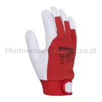 Rękawice Robocze Donau Safety, Skóra Kozia Po Stronie Dłoni, Rzep, Rozm. 9/L, Biało-Czerwone - 2