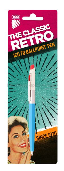 Ico Długopis automatyczny Retro 70'C, blister, wkład niebieski, mix kolorów  - 3