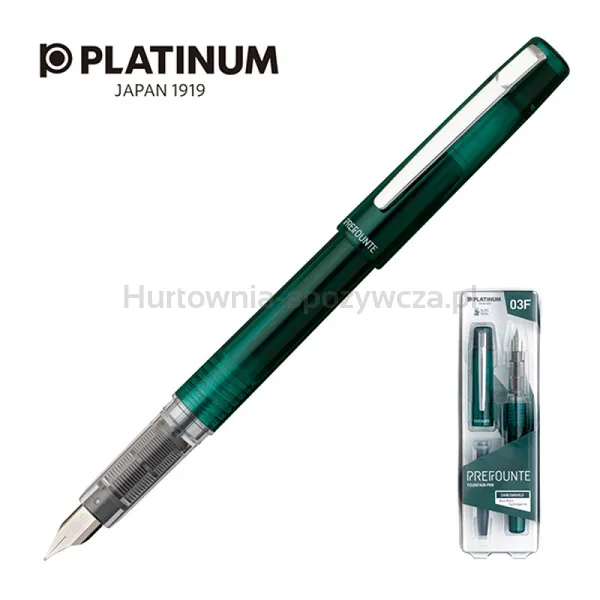 Pióro Wieczne Platinum Prefounte Dark Emerald, F, W Plastikowym Opakowaniu, Na Blistrze, Zielone