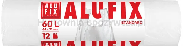 Worki na śmieci ALUFIX, z uszami, HDPE, 64x71cm, 60l, 12 szt., białe