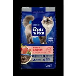 Optivital Karma Sucha Steril- Pełnoporcjowa Karma Dla Sterylizowanych Kotów Fm Z Łososiem 1,4 Kg