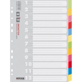 Office Products Przekładki karton, A4, 223x297mm, 12 kart, mix kolorów 