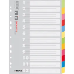 Office Products Przekładki karton, A4, 223x297mm, 12 kart, mix kolorów 