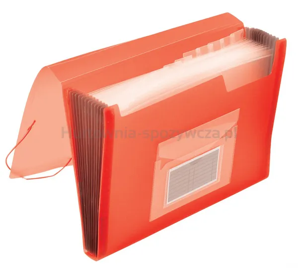 Q-Connect Teczka harm. z gumką  PP, A4, 12-przegr., transparentna czerwona 