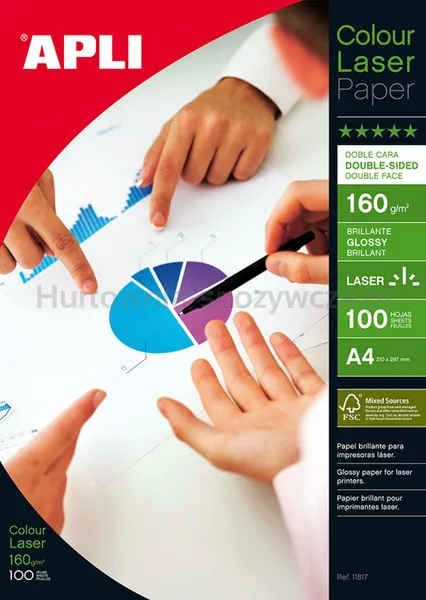 Papier fotograficzny APLI Glossy Laser Paper, A4, 160gsm, błyszczący, 100ark.