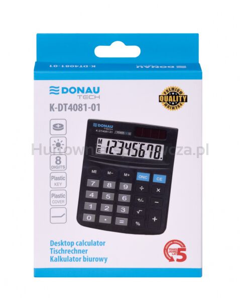 Donau Kalkulator biurowy TECH, 8-cyfr. wyświetlacz, wym. 130x104x19 mm, czarny  - 3