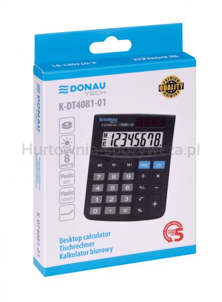 Donau Kalkulator biurowy TECH, 8-cyfr. wyświetlacz, wym. 130x104x19 mm, czarny  - 4