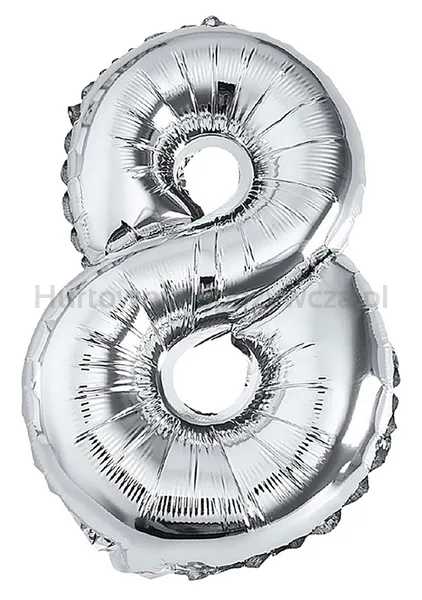 Balon foliowy PARTY GO, cyfra 8, 80cm, srebrny