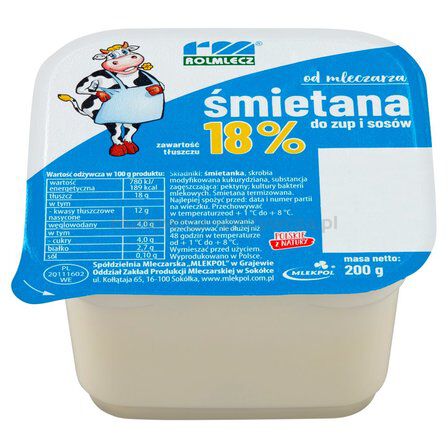 Śmietana Rolmlecz Wiejska 18% 200 Ml Sm Mlekpol