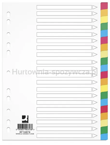 Q-Connect Przekładki PP, A4, 225x297mm, 20 kart, mix kolorów 