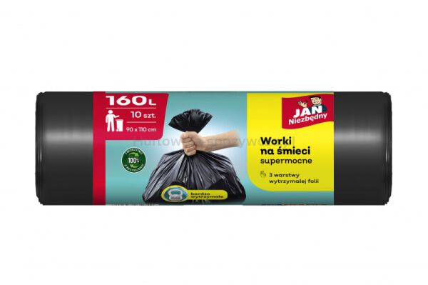 Worki na śmieci JAN NIEZBĘDNY, LDPE, 160l, 10szt., czarne - 2