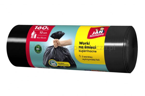 Worki na śmieci JAN NIEZBĘDNY, LDPE, 160l, 10szt., czarne