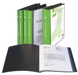 Q-Connect Teczka ofertowa z kieszenią opisową, PP, A4, 1100mikr., 100 koszulek, Czarna 