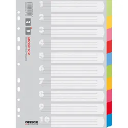 Office Products Przekładki karton, A4, 223x297mm, 10 kart, mix kolorów 
