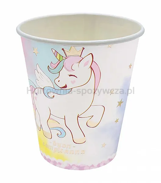 Kubek papierowy PARTY GO Unicorn, 7,5/9cm, 6 szt., mix kolorów