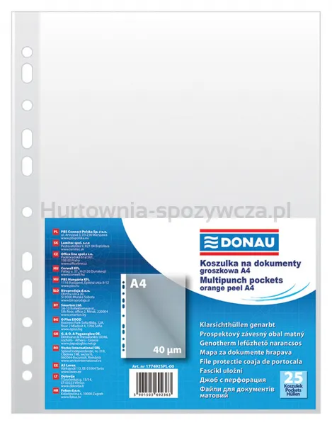 Koszulki Na Dokumenty Donau, Pp, A4, Groszkowe, 40Mikr., 25Szt.