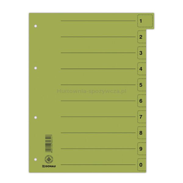 Donau Przekładka karton A4, 235x300mm, 0-9, 1 karta z perforacją, zielona