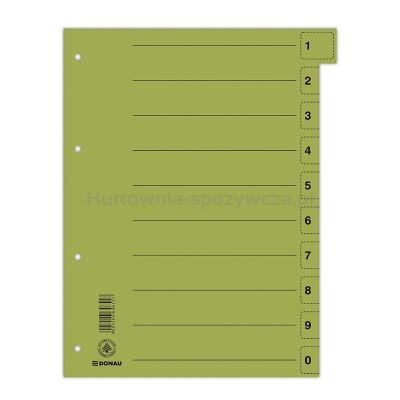 Donau Przekładka karton A4, 235x300mm, 0-9, 1 karta z perforacją, zielona