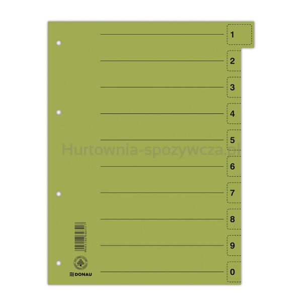 Donau Przekładka karton A4, 235x300mm, 0-9, 1 karta z perforacją, zielona