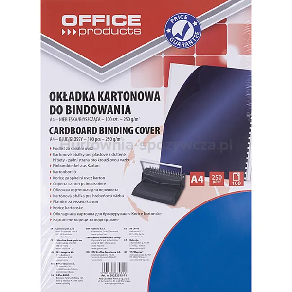 Office Products Okładki Do Bindowania Karton, A4, 250Gsm, Błyszczące, 100Szt., Niebieski 