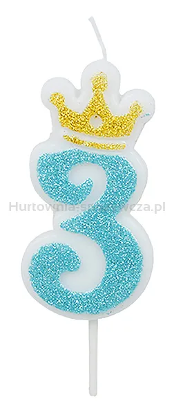 Świeczka PARTY GO, cyfra 3, 6,8cm, niebieska