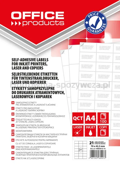 Office Product Etykiety 70X42,3Mm, Białe, 100 Ark. 