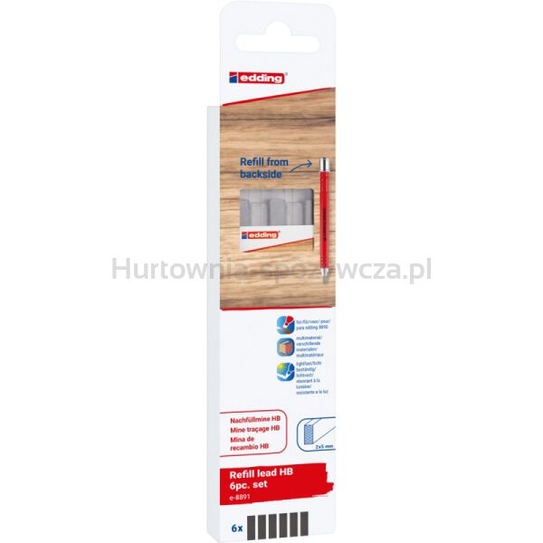 Edding Wymienne wkłady e-8891 do ołówka e-8890, HB, 6 szt., blister  - 2