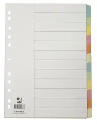 Q-Connect Przekładki karton, A4, 223x297mm, 12 kart, mix kolorów 