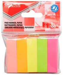 Office Products Zakładki indeksujące papier 15x50mm, 5x100 kart., zawieszka, mix kolorów