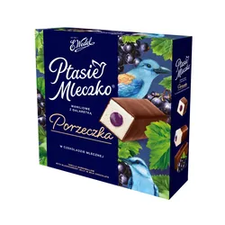 E.Wedel Ptasie mleczko waniliowe z galaretką o smaku czarnej porzeczki w czekoladzie mlecznej 340g