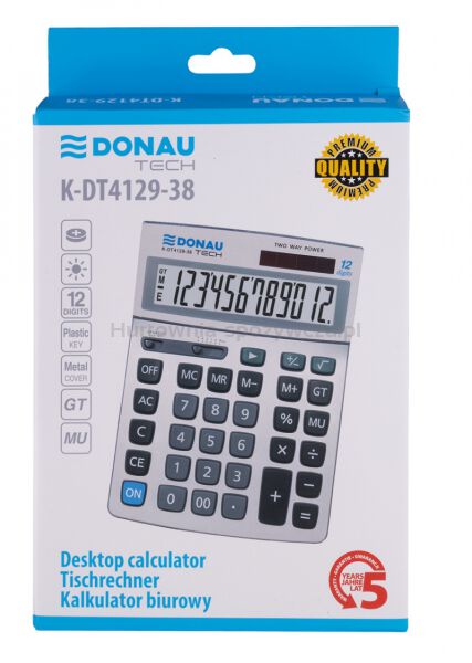 Donau Kalkulator biurowy TECH, 12-cyfr. wyświetlacz, wym. 210x154x37 mm, metalowa obudowa, srebrny  - 6