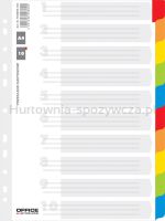 Office Products Przekładki karton, A4, 227x297mm, 10 kart, lam. indeks, mix kolorów 