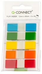 Q-Connect Zakładki indeksujące PP, 12x45mm, 100 kart., zawieszka, mix kolorów 