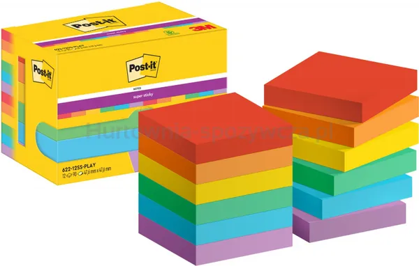 Post-It Karteczki samoprzylepne Super Sticky, 47,6x47,6mm, 12x90 kart., paleta Playful 