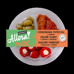 Allora Talerz mix antipasti 210g oliwki zielone, suszone pomidory, papryczki czereśniowe