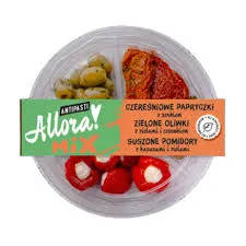 Allora Talerz mix antipasti 210g oliwki zielone, suszone pomidory, papryczki czereśniowe