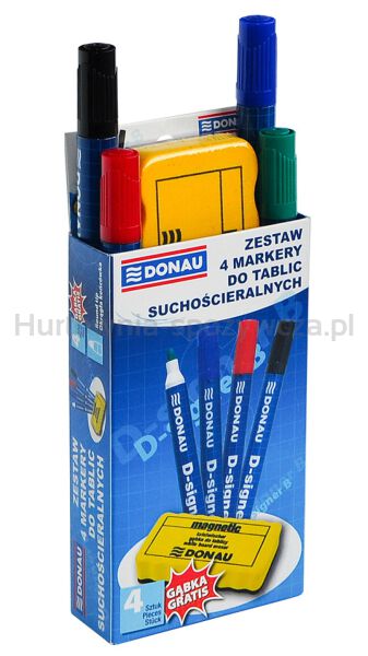 Zestaw 4 markery do tablic DONAU D-Signer B, okrągły, mix kolorów, gąbka gratis - 2