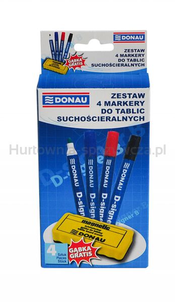 Zestaw 4 markery do tablic DONAU D-Signer B, okrągły, mix kolorów, gąbka gratis - 3
