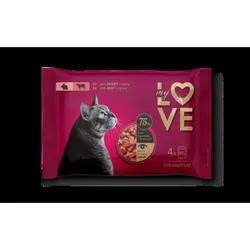 Zestaw My Love Pełnoporcjowa Karma W Saszetkach Dla Dorosłych Kotów Z Królikiem I Wołowiną 4 X 85 G