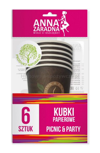 Kubki papierowe ANNA ZARADNA, 200 ml, 6 szt., mix kolorów - 3
