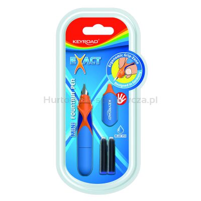 Pióro wieczne KEYROAD, mini, 2 niebieskie naboje gratis, blister, mix kolorów