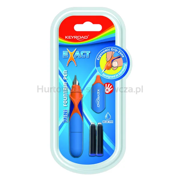 Pióro wieczne KEYROAD, mini, 2 niebieskie naboje gratis, blister, mix kolorów