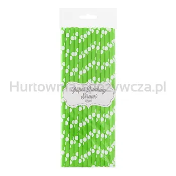 Słomki Papierowe Pistacjowe W Białe Groszki, 6X197Mm / 24 Szt.
