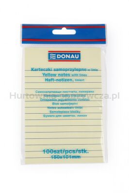 Donau Bloczek Samoprzylepny 101x150mm, w linię, 1x100 kart., 75gsm, żółty 