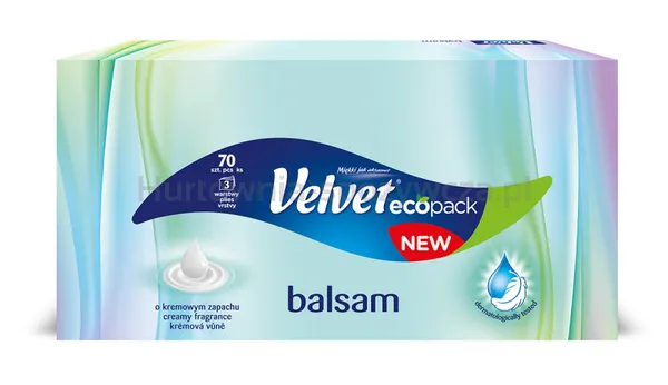 Velvet Chusteczki uniwersalne Balsam, kremowy zapach, 3-warstwowe, 70 listków, białe
