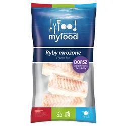 Myfood Dorsz Czarny Polędwiczki Bez Skóry, Z Wodą Dodaną, Glazurowane, , Rozmiar: 100-140 G, Glazura: 10%, 700/780 G