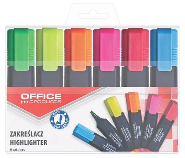 Zakreślacz fluorescencyjny OFFICE PRODUCTS, 1-5mm (linia), 6szt., mix kolorów