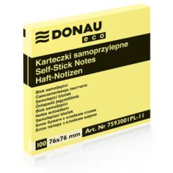 Bloczek Samoprzylepny Donau Eco, 76X76Mm, 1X100 Kart, Jasnożółty