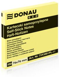 Donau Bloczek Samoprzylepny Eco, 76x76mm, 1x100 kart., jasnożółty 